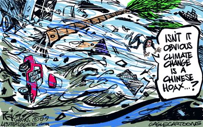 Political Cartoon U.S. Hurricane Dorian Damage Climate Change Hoax