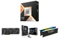 AMD Ryzen 7 9850X3D, 32GB of Corsair Vengeance DDR5-6000 RGB RAM, Asus Prime RTX 5070 GPU, Asus TUF Gaming X870E-Plus Wi-Fi 7 Motherboard