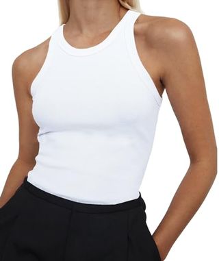 Sleeveless Ribbed Racerback Basic Tank Top in White