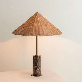 marble and wicker table lamp