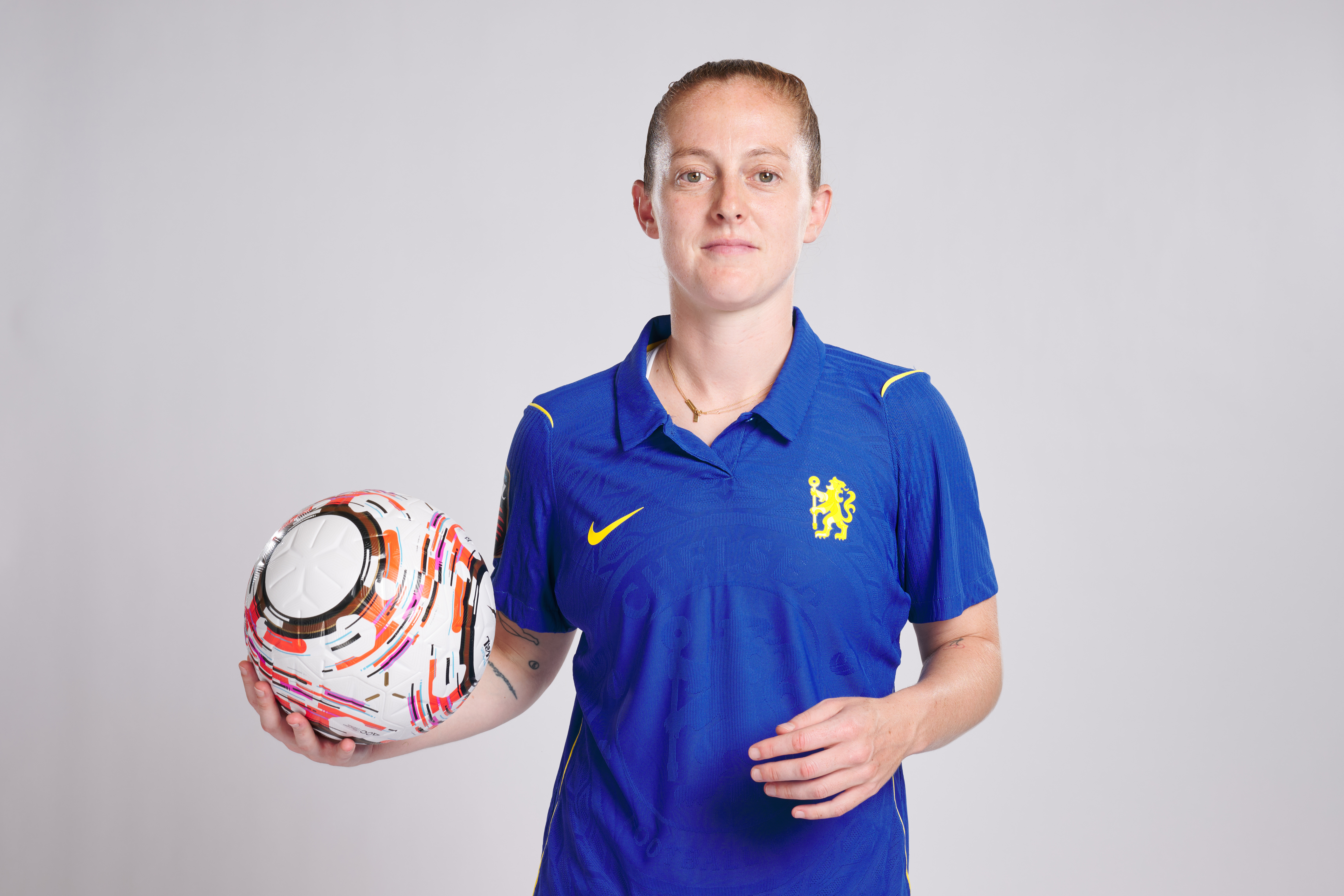 COBHAM, ENGLAND - JULY 28: Keira Walsh of Chelsea poses for a portrait during the WSL Headshot 2026/2027 shoot day at Chelsea Training Ground on July 28, 2026 in Cobham, England.