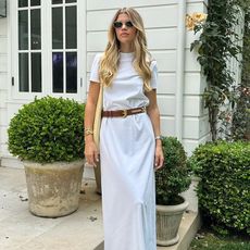 Sofia Richie wearing T-shirt dress with tan belt