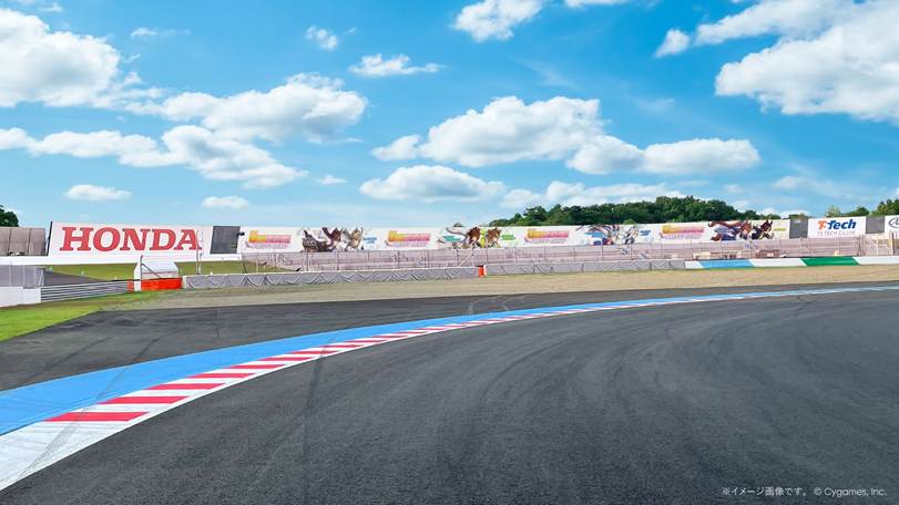 Umamusume: Pretty Derby branding on the course at MotoGP Japan.