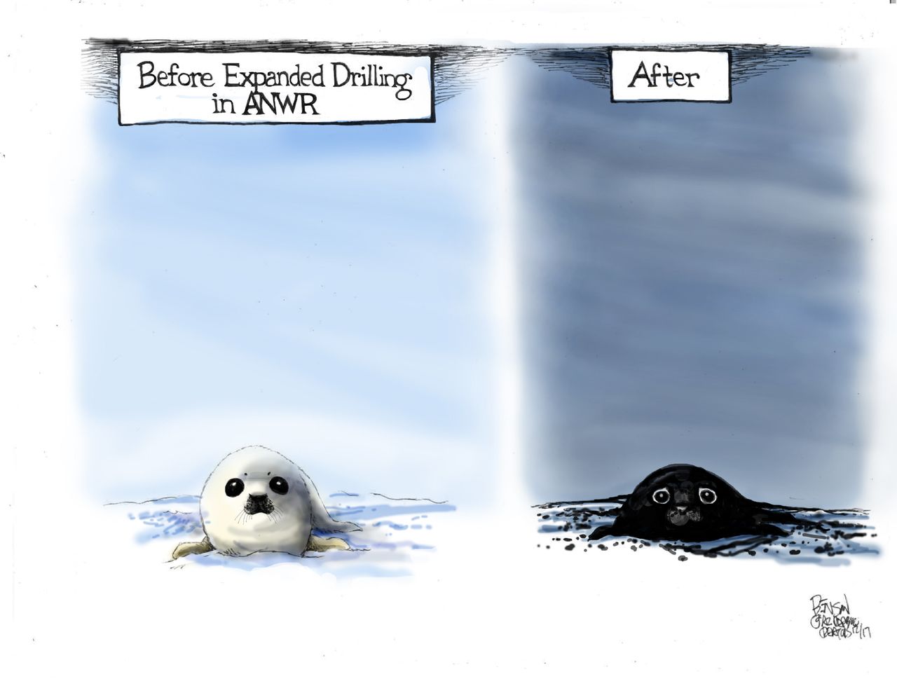 Political cartoon U.S. ANWR oil drilling environment