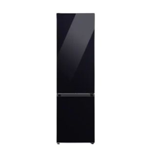 Samsung Bespoke fridge freezer in shiny black on a white background