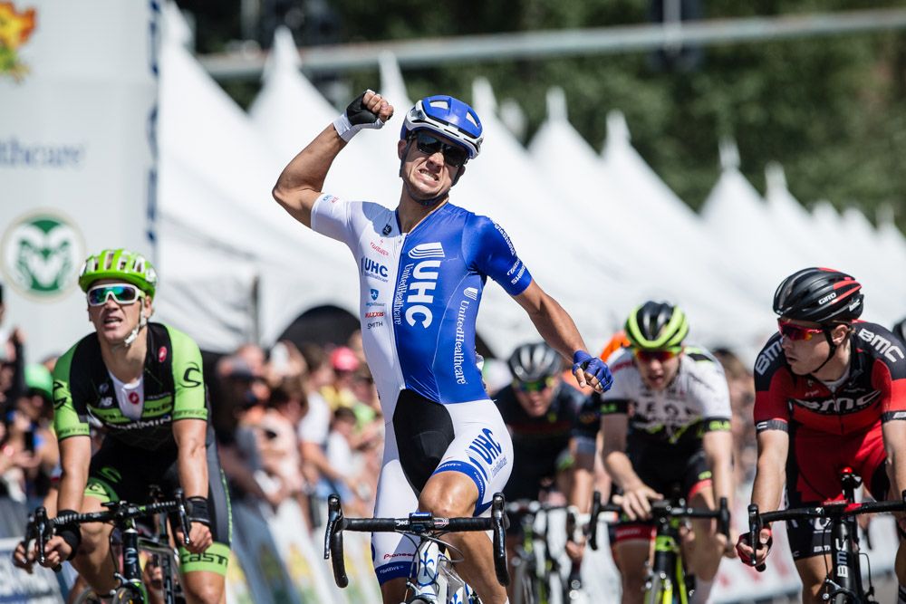 Kiel Reijnen (UnitedHealthcare) celebrates after crossing the line