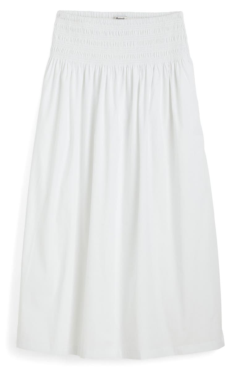 Smocked Waist Cotton Poplin Midi Skirt