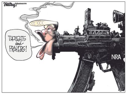 Political Cartoon U.S. Trump thoughts and prayers NRA