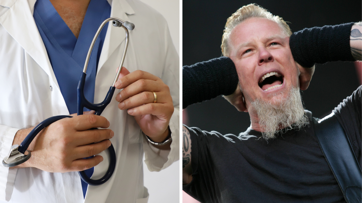 Photos of a doctor and of Metallica&#039;s James Hetfield with his hands over his ears