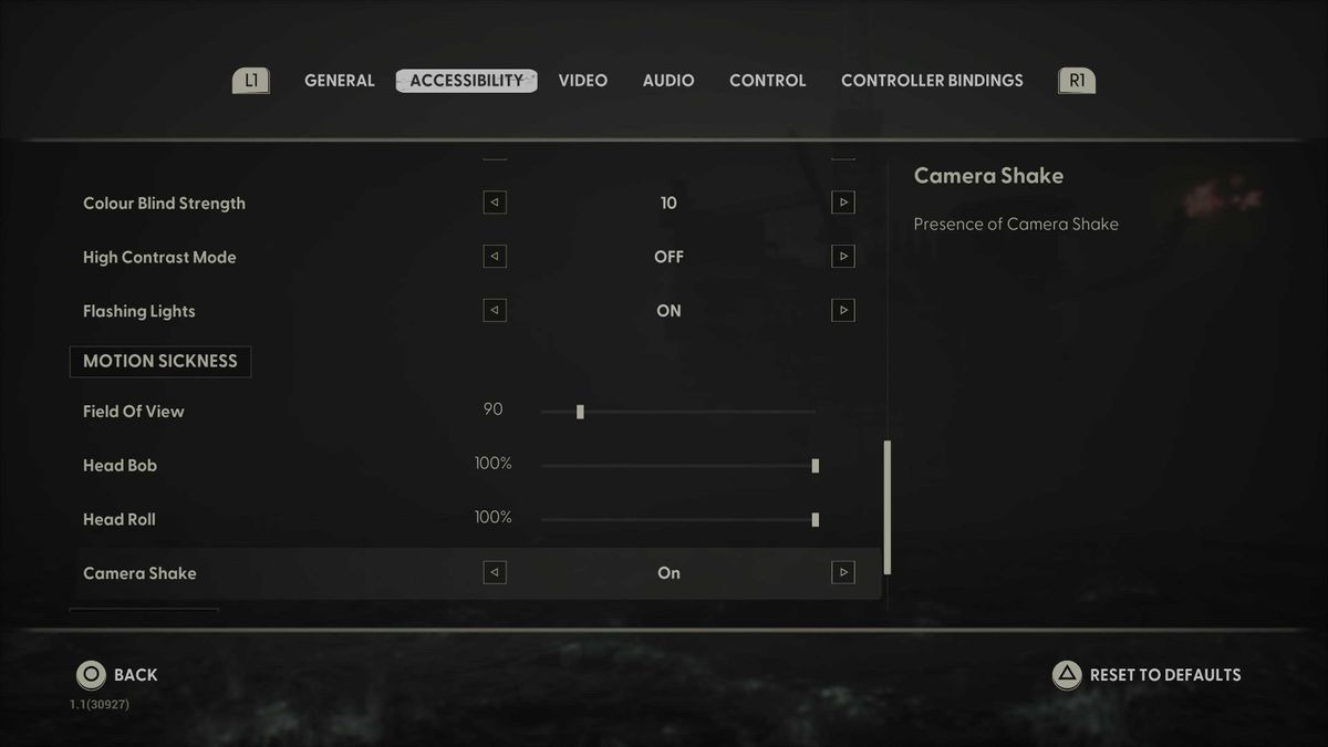 Screenshots of the accessibility menu from the video game Still Wakes the Deep