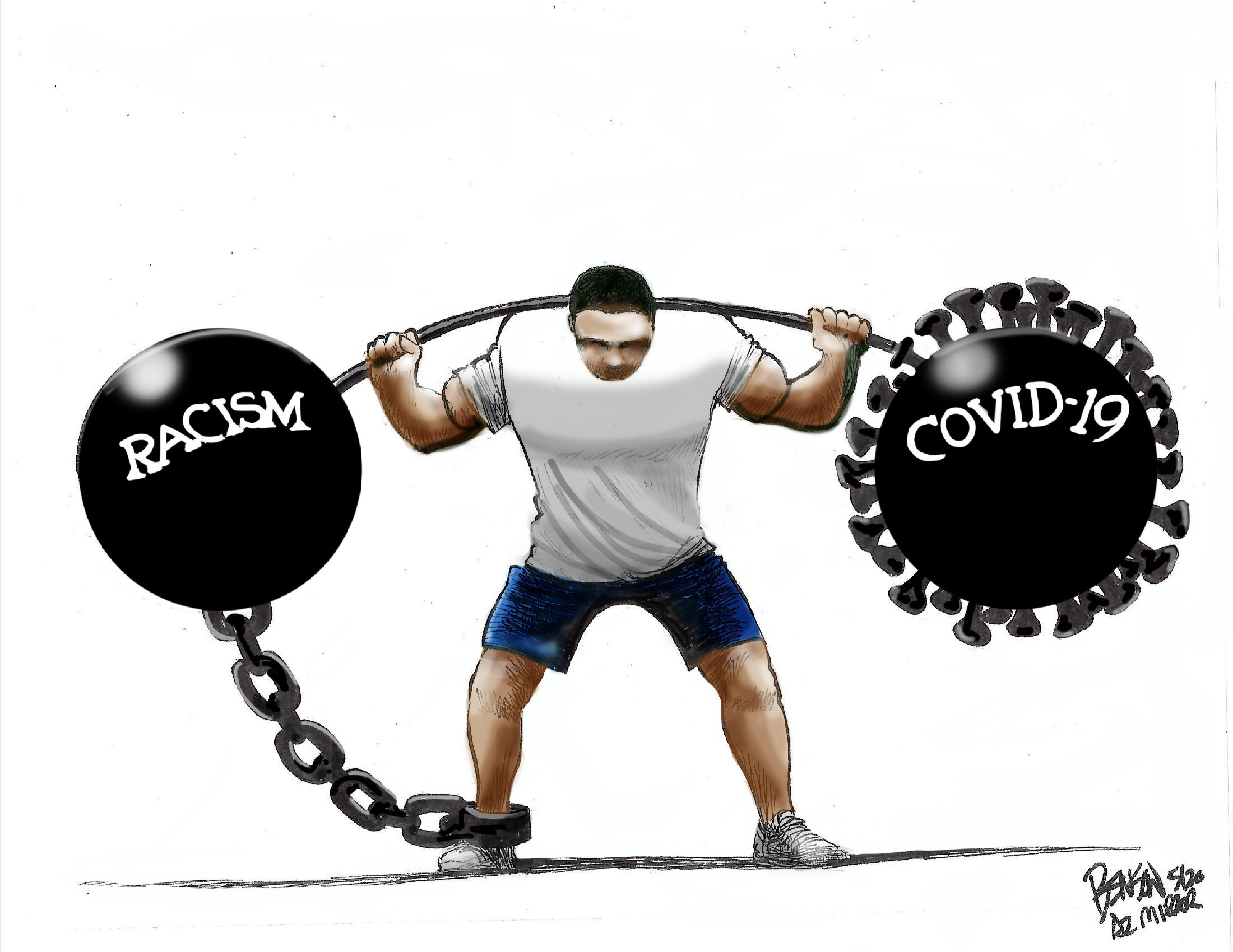 Editorial Cartoon U.S. racism coronavirus covid weight