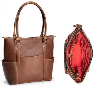 Pad Quill Leather Laptop Tote in Whiskey