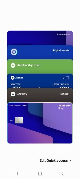Samsung Wallet quick access expanded