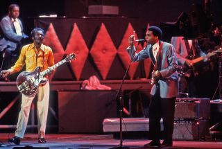 Chuck Berry and Robert Cray on the set of Hail, Hail Rock And Roll!