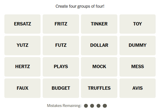 The New York Times Connections puzzle on Monday March 30, 2026
