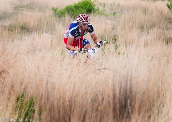 USA Champion (Todd Wells) rides in the tall grass on Lance Armstrong's Ranch