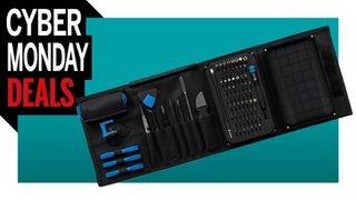 iFixit kit on a blue background with Cyber Monday deals text