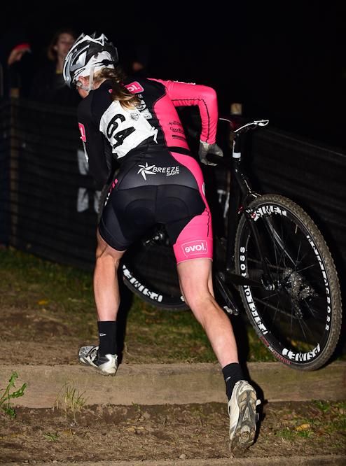 Melissa Barker runs the steep set of stairs build for the world championships