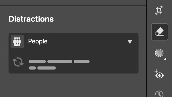 A screenshot of Adobe Lightroom's Distraction Removal tool