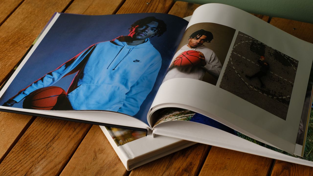 Mixbook photo books on a desk