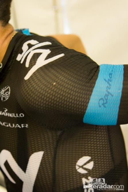 High heat had Richie Porte of Team Sky wearing the new Rapha 'don't look at my nipples' jersey