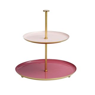 Two-tier pink serving stand with a gold trim