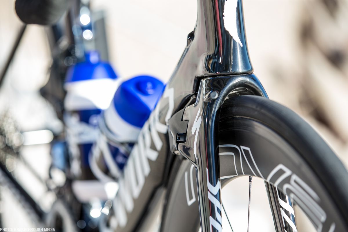 A streamlined front brake for maximum aerodynamics.