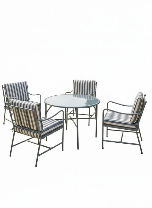 Grey and White Stripe Cotswold 5 Piece Outdoor Dining Set