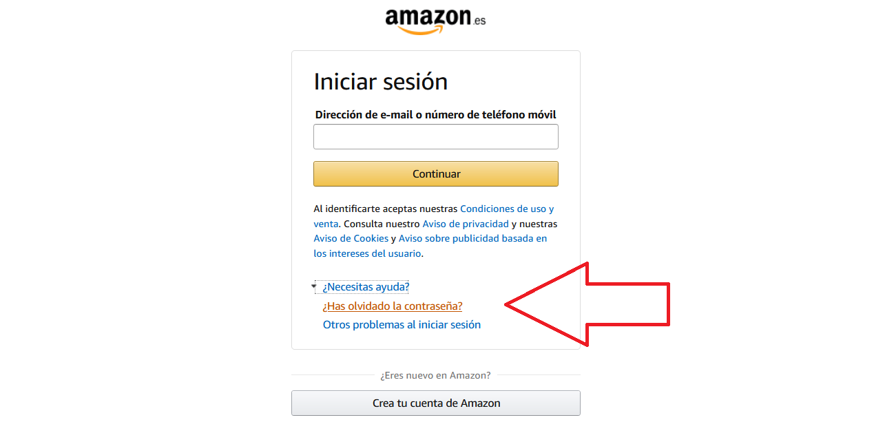 La opción "He olvidado la contraseña" está un poco escondida, pero una vez que la encuentras es bastante fácil de seguir.