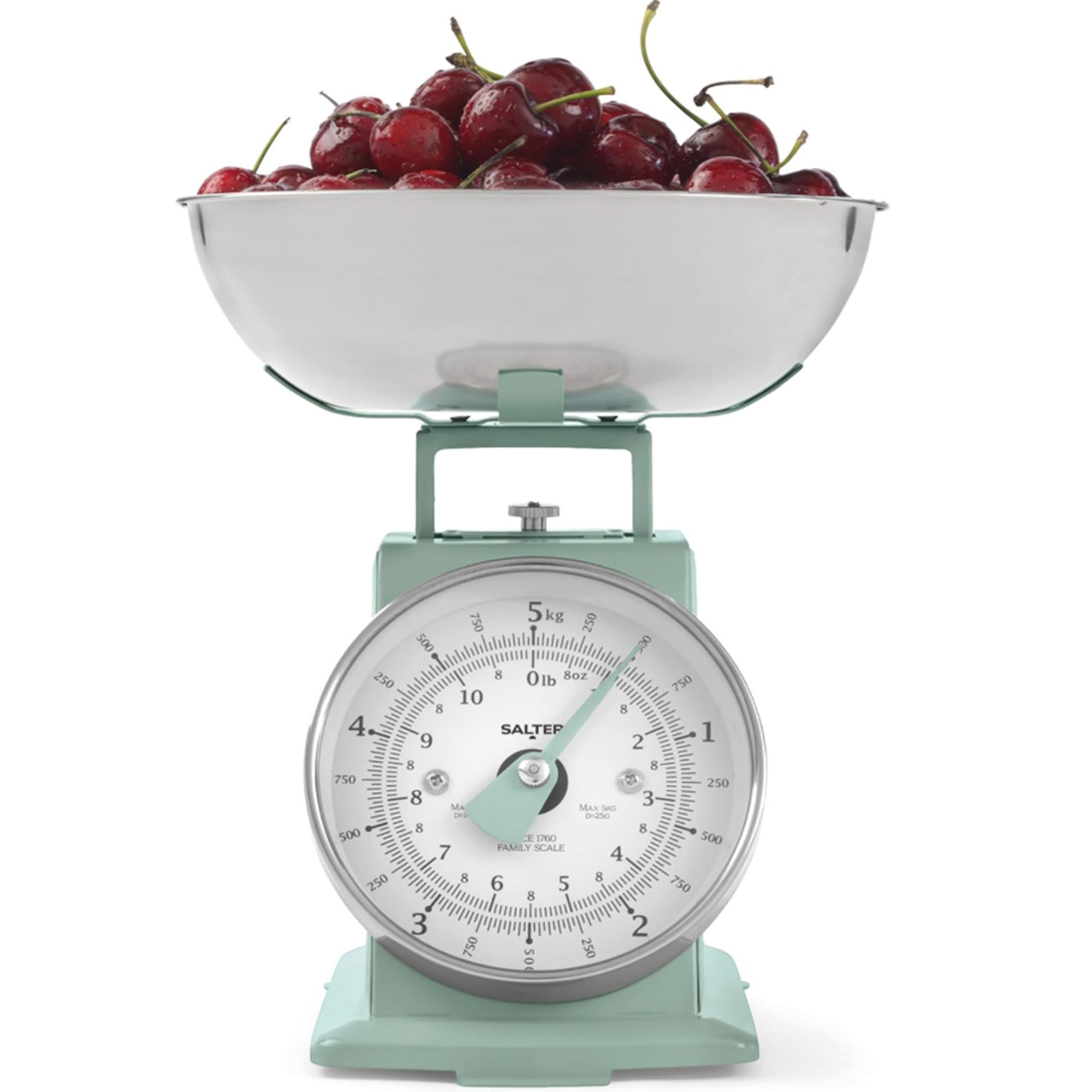 Salter Timeless Mechanical Kitchen Scale &amp;ndash; Baking Scale With 5 Kg Capacity, 1 Litre Dishwasher Safe Bowl, Analogue Food Scale, Classic Design, Easy Read Large Dial, 22cm Height, Sage