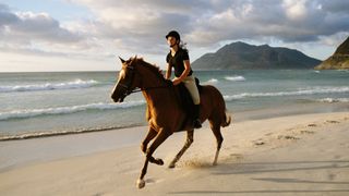 Woman riding a horse on a beach