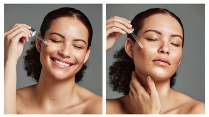 best collagen-boosting serums - Woman applying face serum GettyImages-1473205159