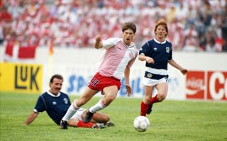 Denmark's Michael Laudrup in action against Scotland at the 1986 World Cup.