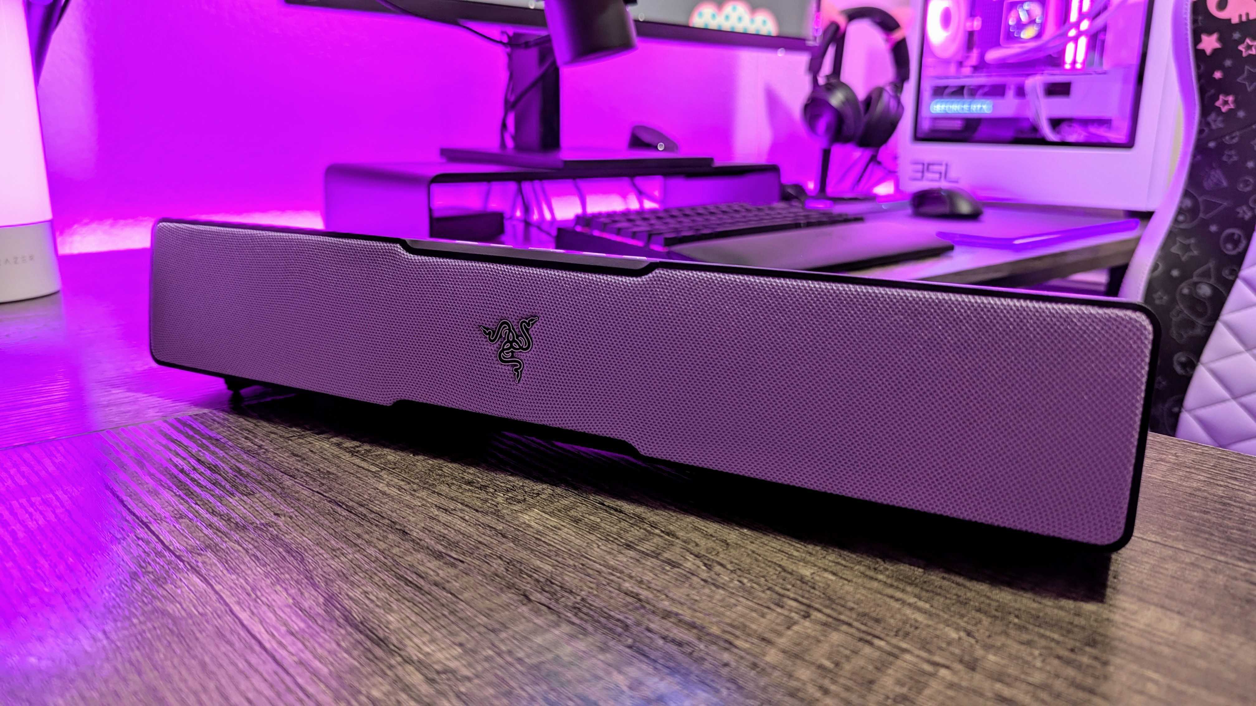 The Razer Leviathan V2 X Kuromi Edition.