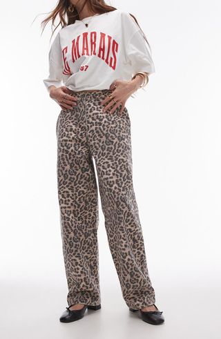 Animal print straight leg pants