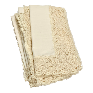 Vintage Cream Cotton Lace Trimmed Napkins, Set of Eight