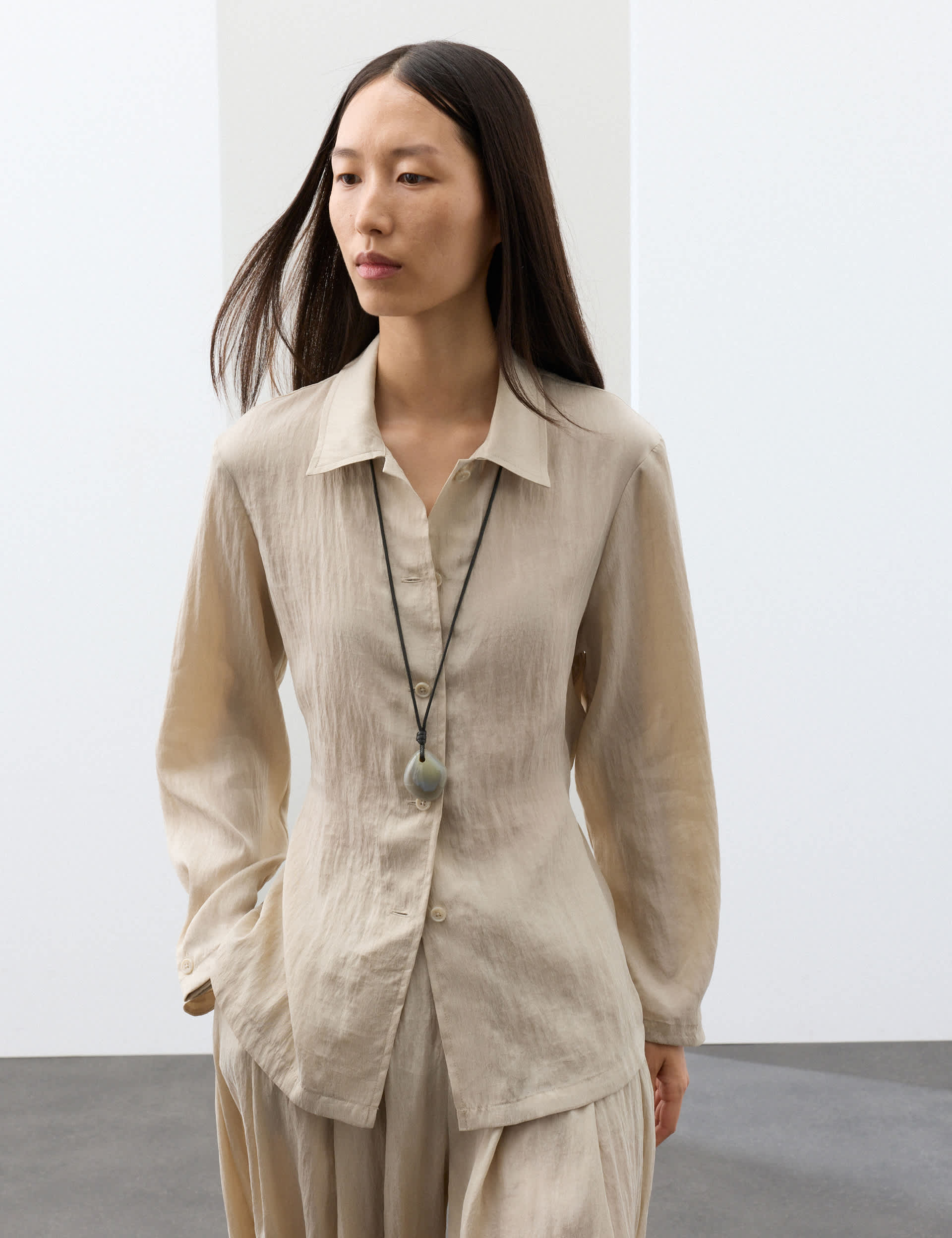 Lyocell Rich Textured Tie Detail Shirt
