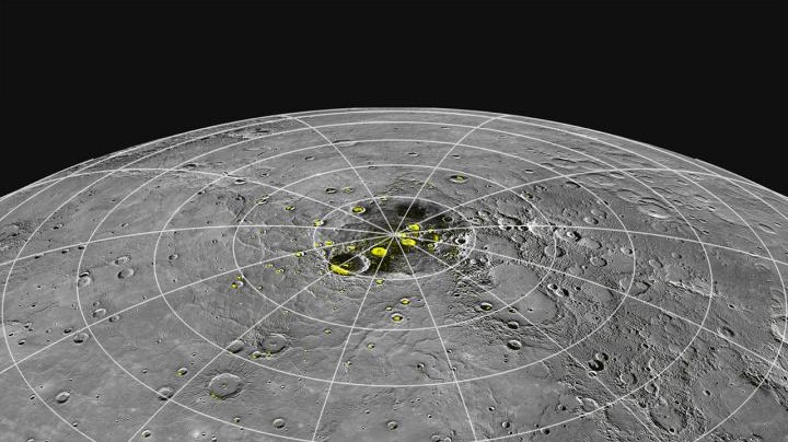 Close up image of Mercury's pole.