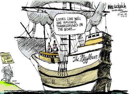 Political cartoon U.S. Refugees GOP Thanksgiving