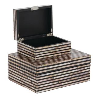 Two stacked decorative storage boxes