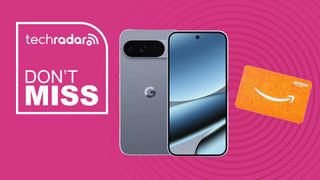 The Google Pixel 10 Pro on a pink deals background