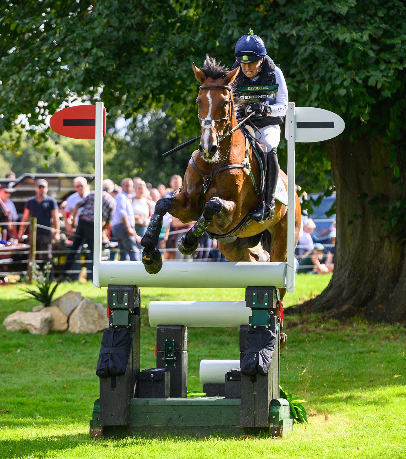 Pippa Funnell and MAJAS HOPE at the cross country phase, Defender Burghley Horse Trials 2023