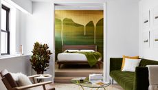 olive green bedroom a gilded mural