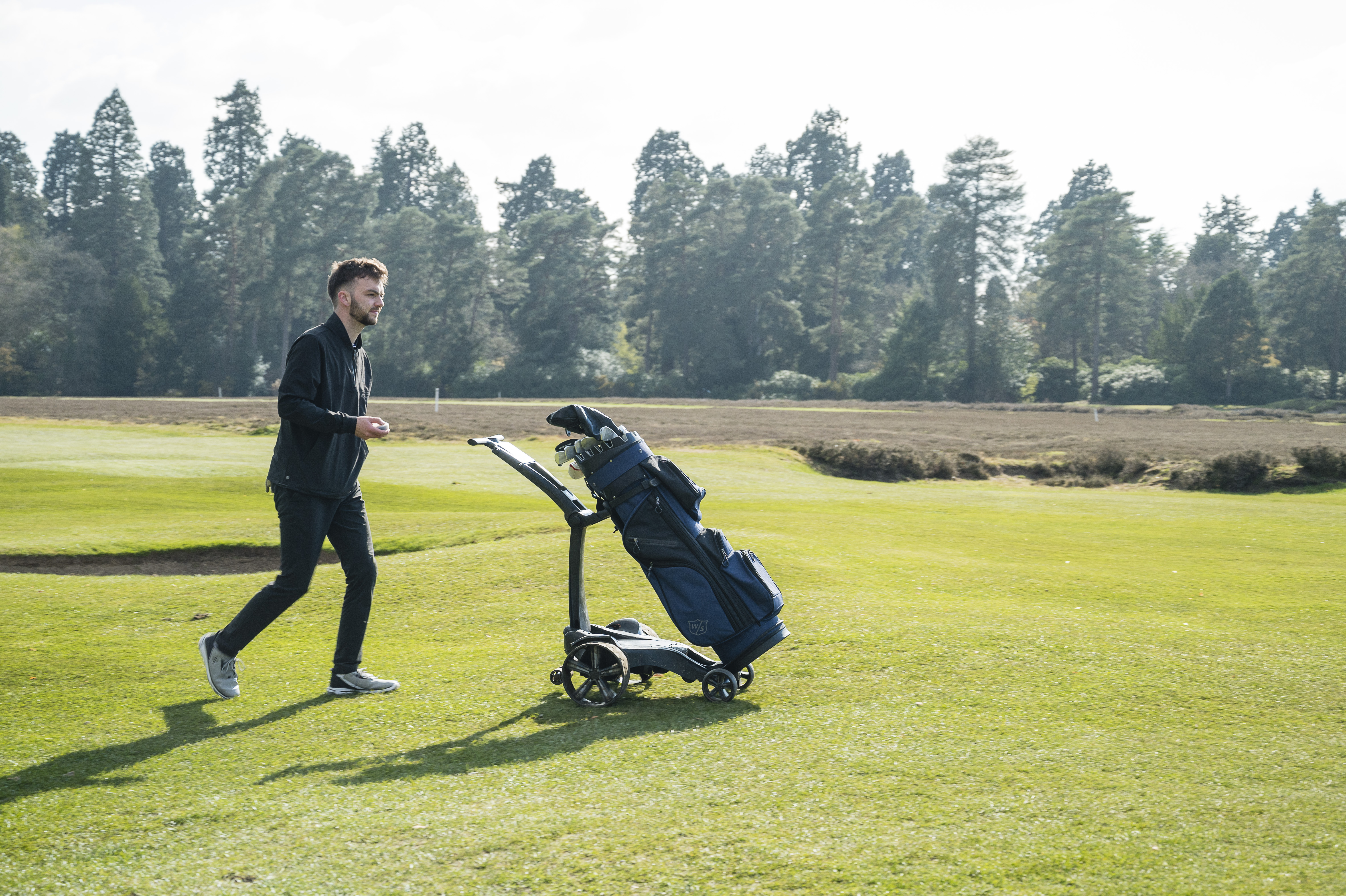 Dan Parker testing the Stewart Golf remote trolley