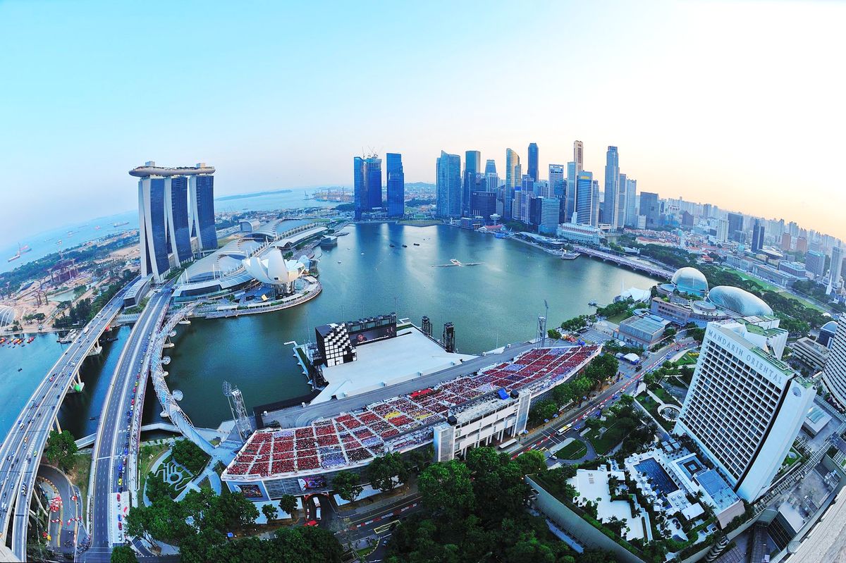 Wide angle view of Singapore skyline