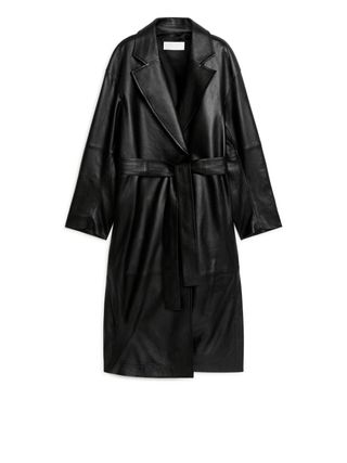 Belted Leather Coat - Black - Arket Gb