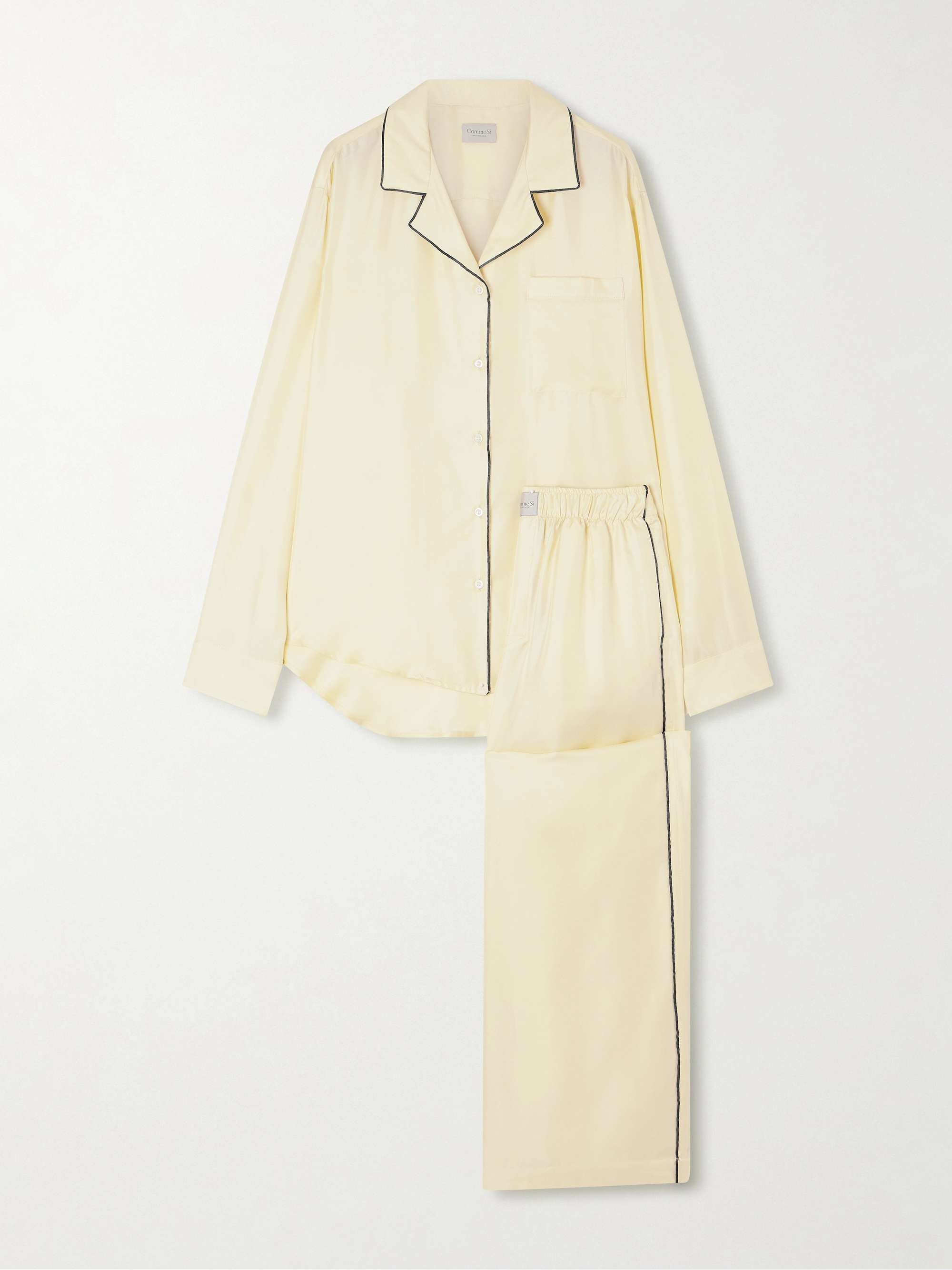 Piped Silk-Twill Pajama Set