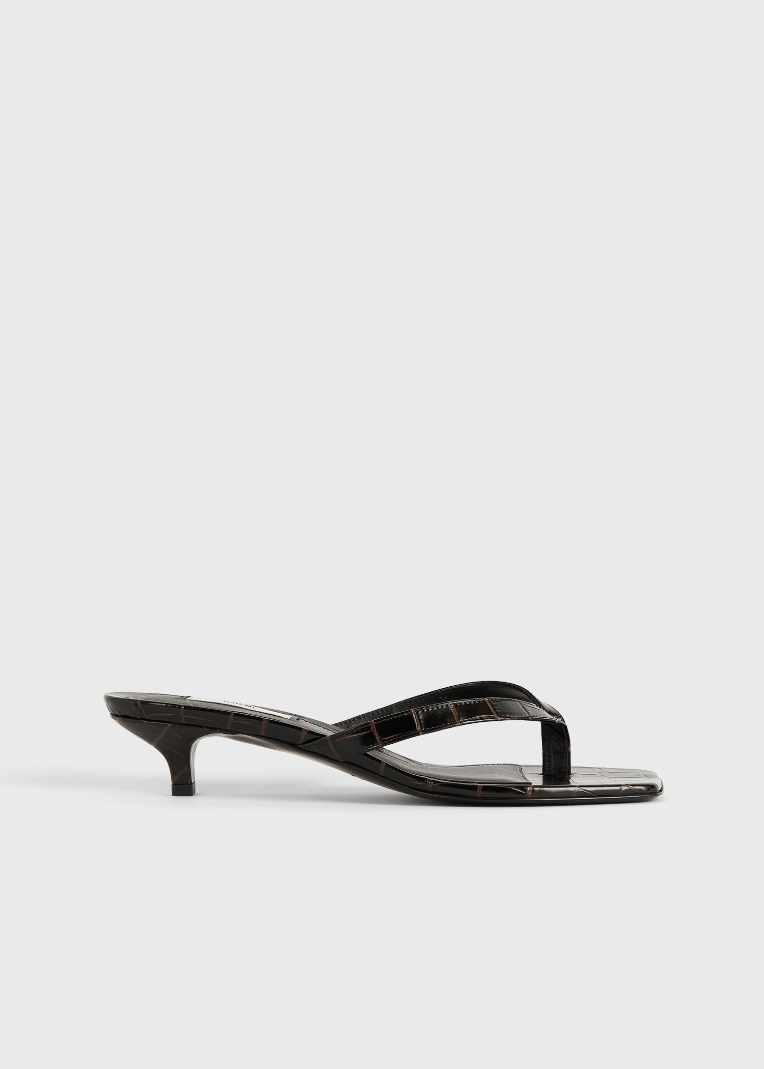 Croco-Embossed Heeled Flip Flops Dark Brown
