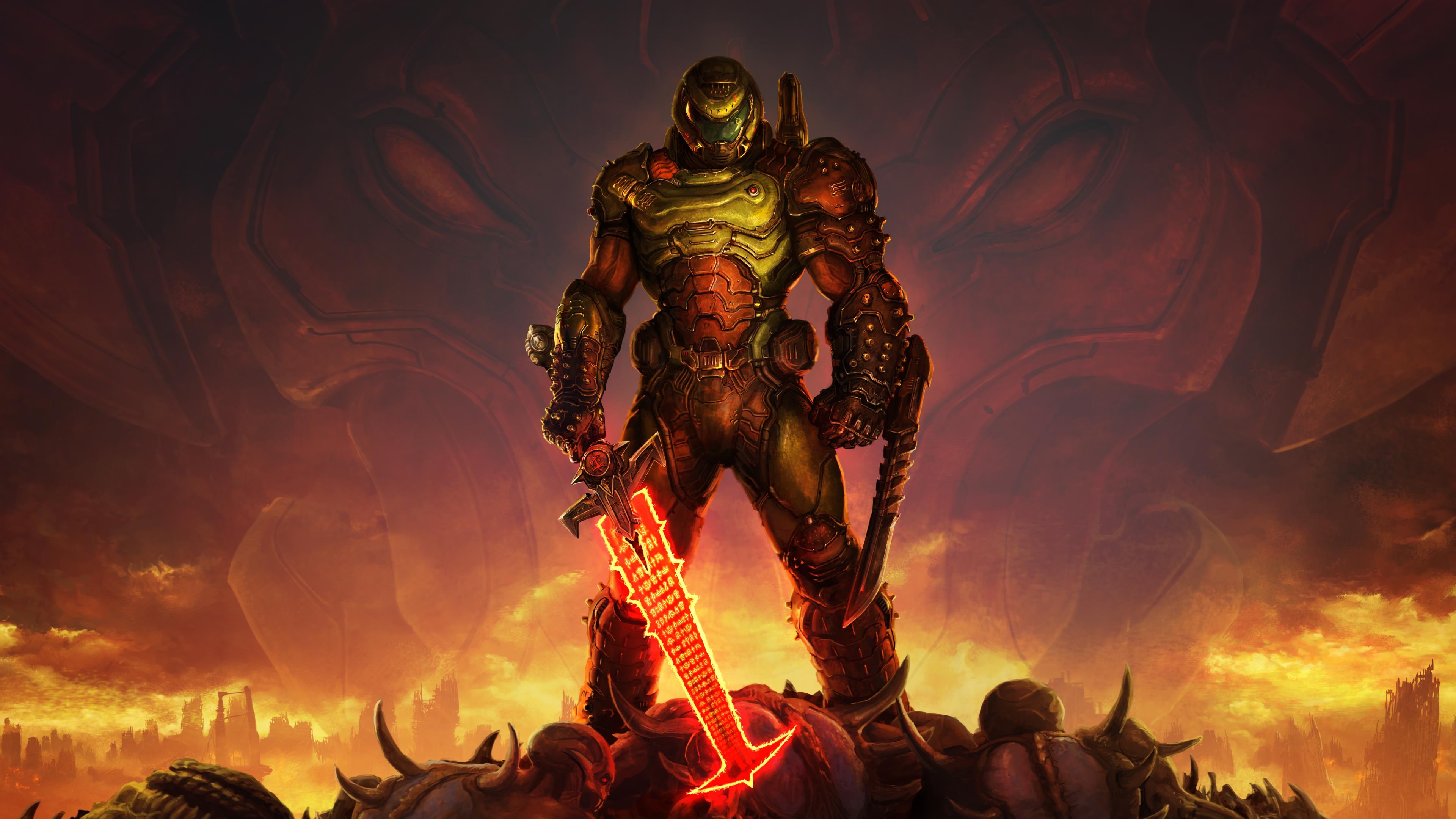 Rip and Tear: 4K DOOM-Inspired Gamer Wallpaper for Desktop PC