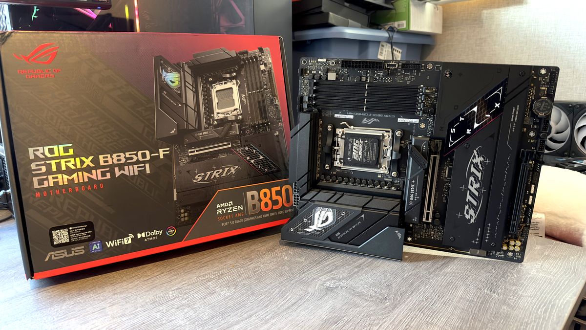 A photo of an Asus ROG Strix B850-F Gaming WiFi motherboard